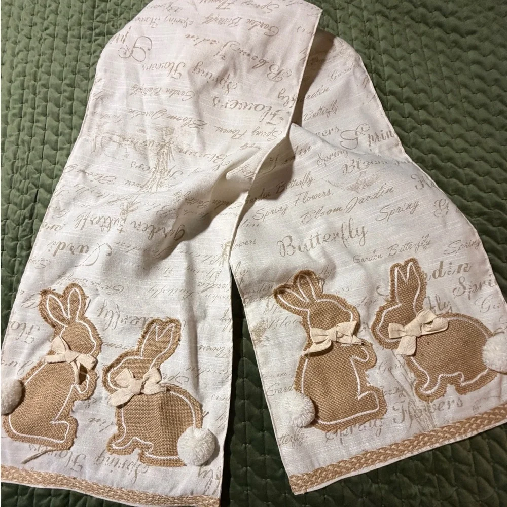 Domain table runner Easter Spring bunnies rabbits beige off white 14 inches wide